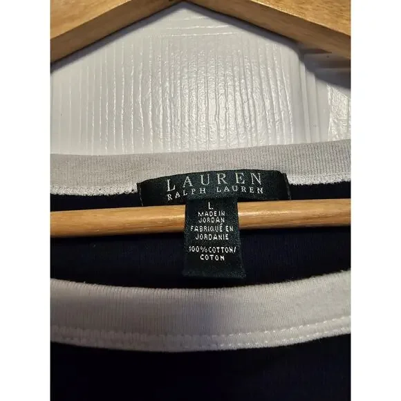 Lauren Ralph Lauren Women's L - Navy Blue & Red Striped Shirt - Picture 2 of 3